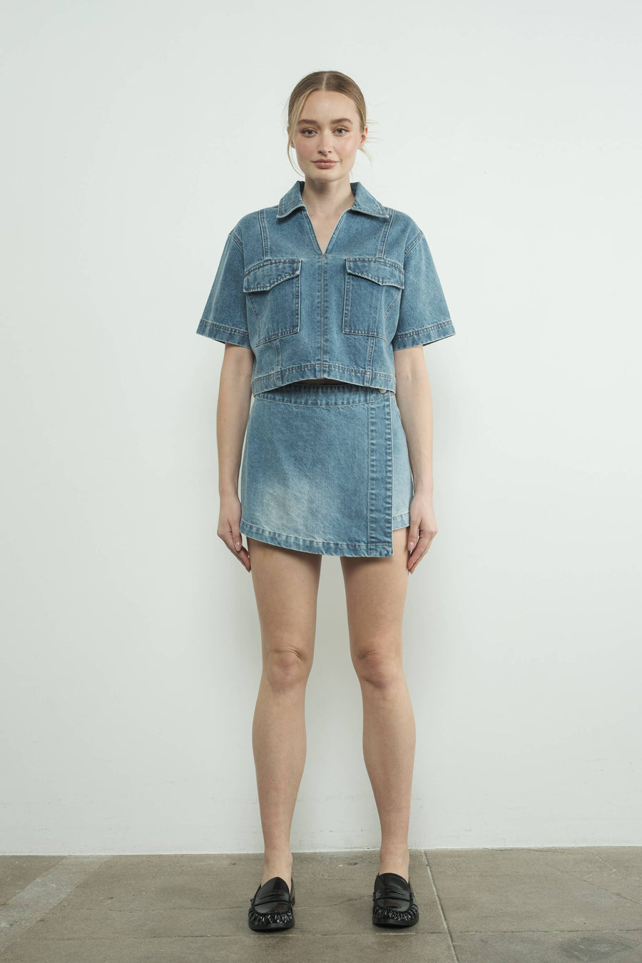 Classic Denim Mini Skorts by Aaron & Amber