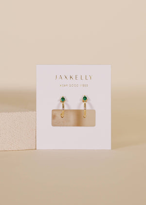 Open Mini Hoop Earrings in Green Emerald and 18k Gold by JaxKelly