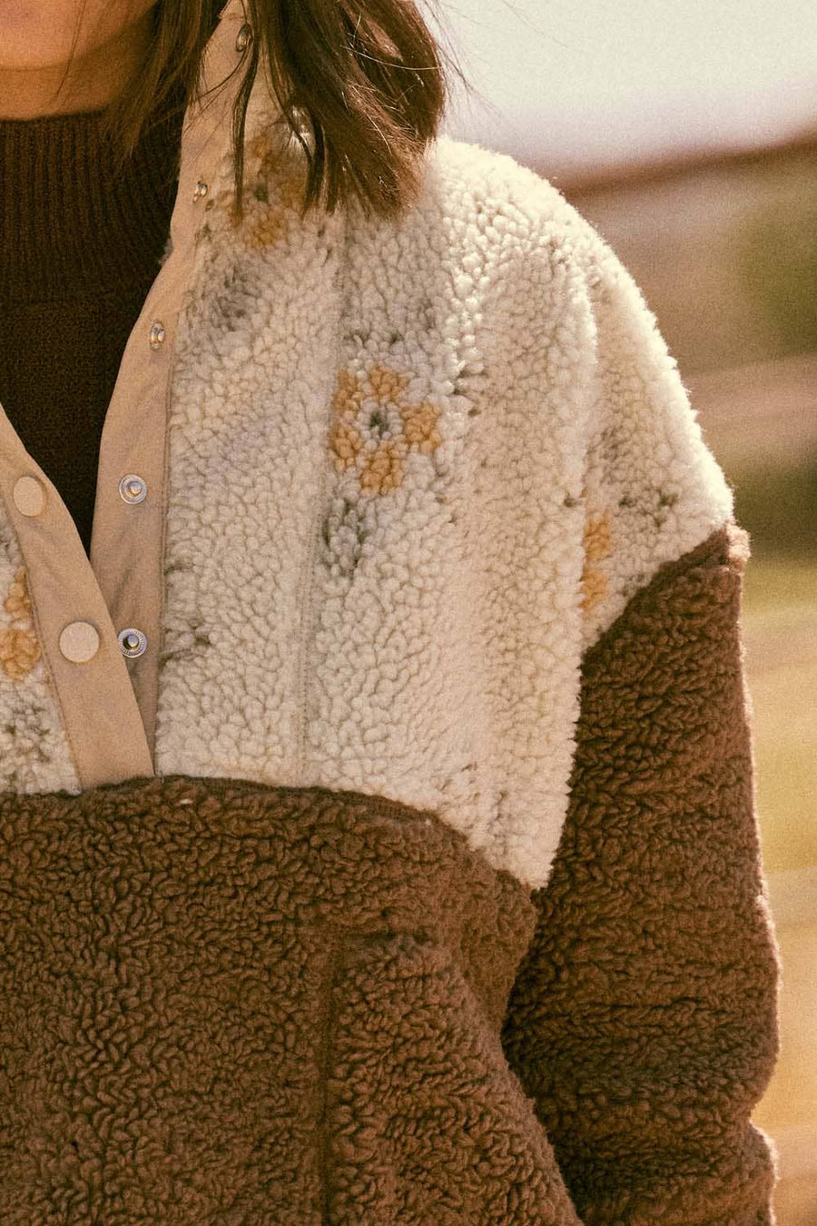 Colorblock Sherpa Fleece Half-Snap Pullover Jacket