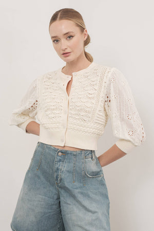 Hendry 3/4 Sleeve See Through Cardigan in Cream