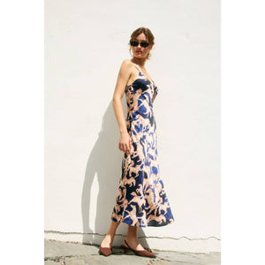 Exquisite Refinement Bias Cut Slip Dress in Western Navy