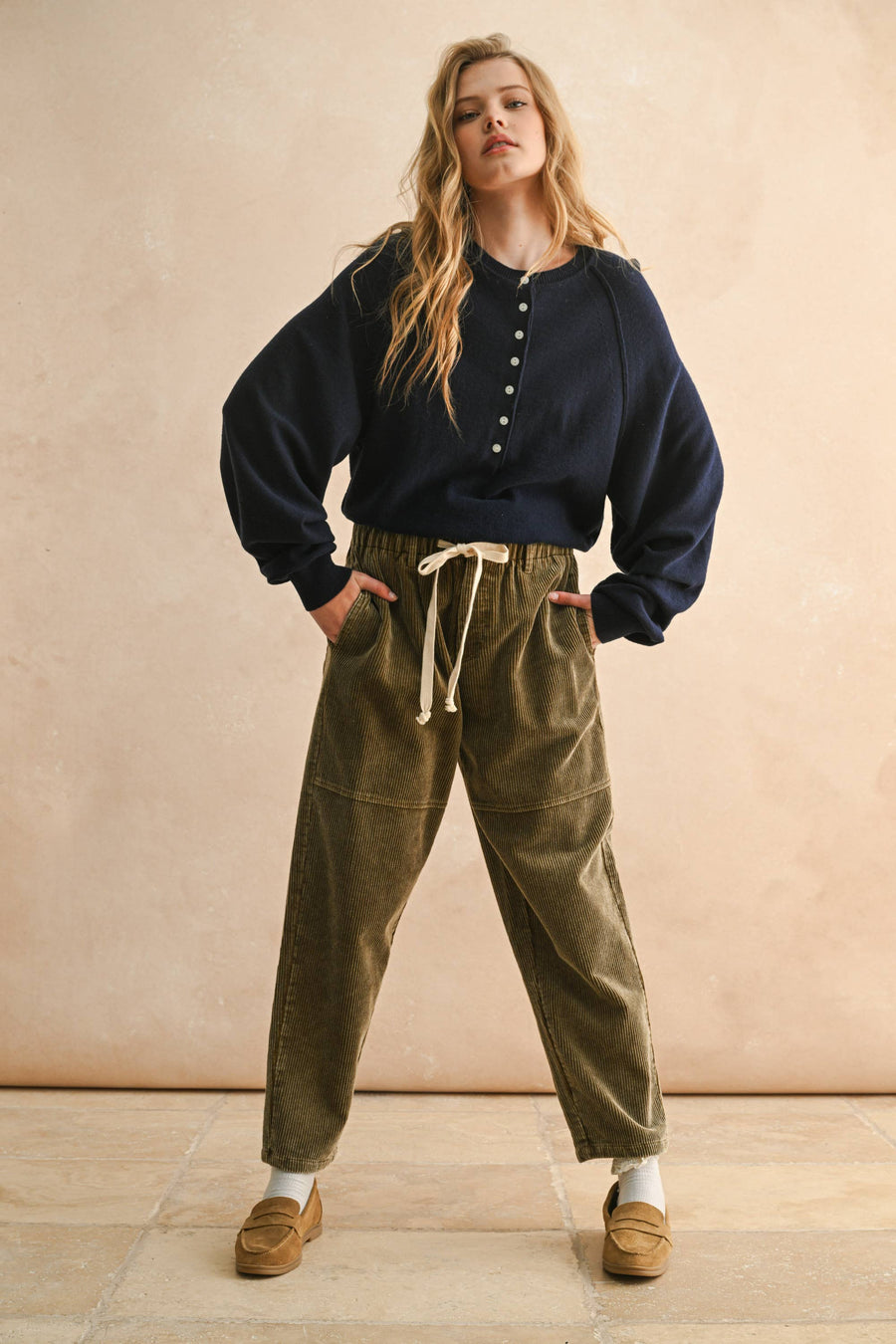Washed Effect Corduroy Pants