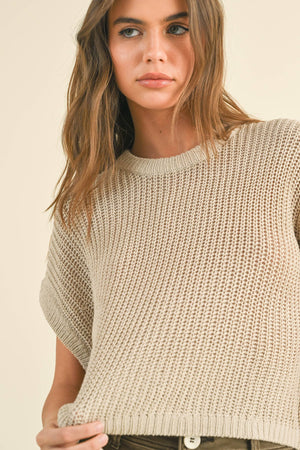 Dolman Sleeve Knitted Top in Stone