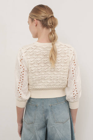 Hendry 3/4 Sleeve See Through Cardigan in Cream