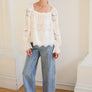 Embroidered Eyelet Lace Square Neck Blouse