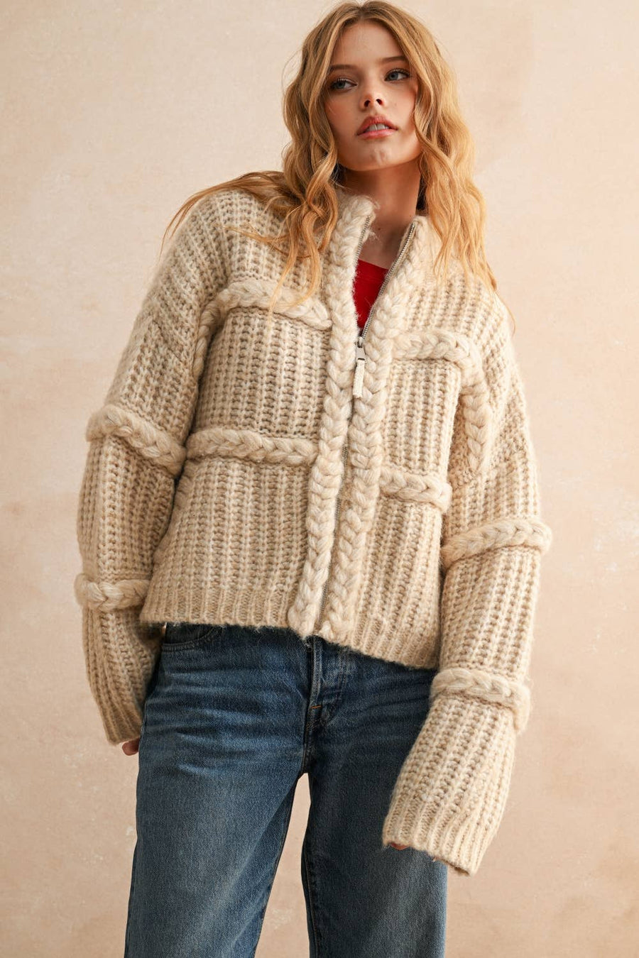 Braided Knit Sweater Cardigan