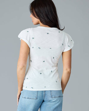 Flutter Sleeve Embroidered Tee in Embroidered Floral by Downeast