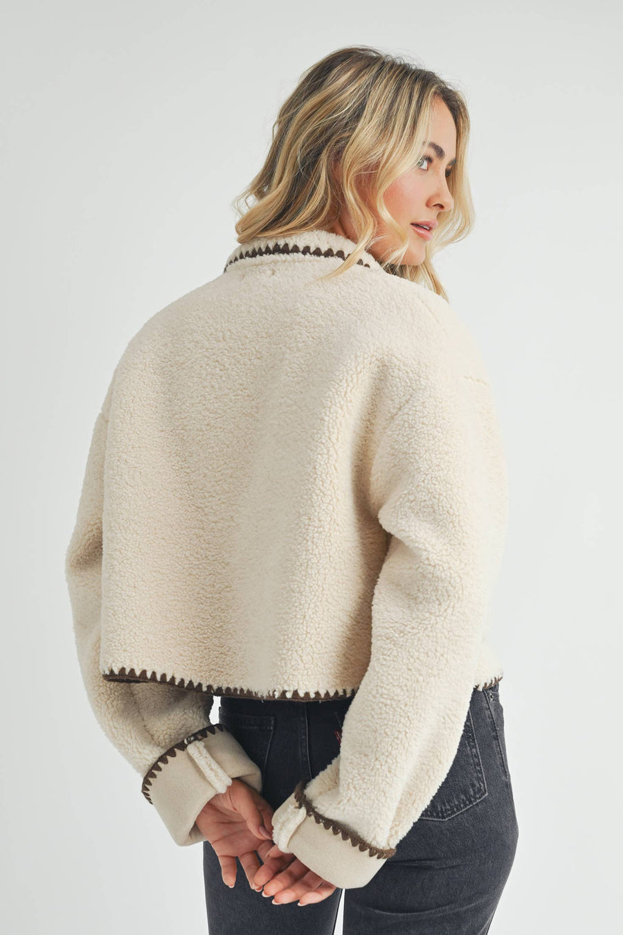 Contrast Stitch Cardigan in Beige