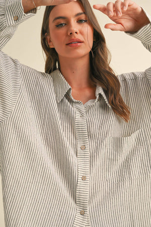 Stripe Gauze Button-down Shirt in Black Stripe