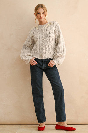 Scalloped Edge Cable Knit Cardigan