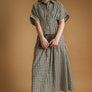 Gingham Pattern Button Down Shirt Dress