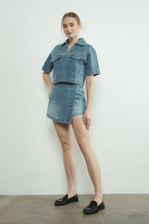 Classic Denim Mini Skorts by Aaron & Amber