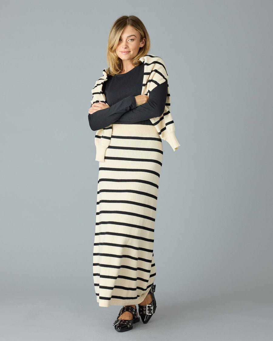 Paris Sweater Skirt in Black Stripe by Downeast