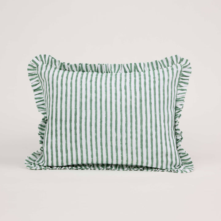 Block Printed Ruffle Cushion Cover in Bengal Stripe by Craft Boat