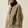 Floral Sherpa Fleece and Denim Half-Snap Pullover Jacket