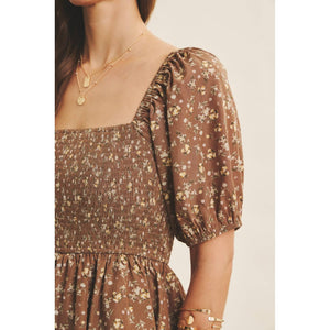 Victorian Floral Smocked Maxi Dress with Puff Sleeves and Ruffles