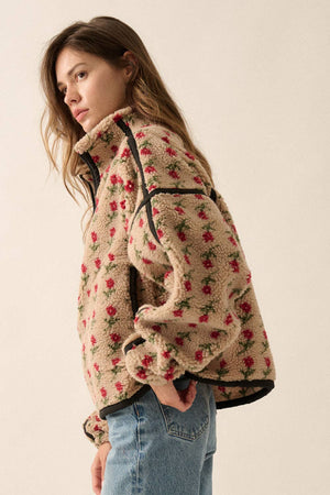 Floral-Print Fleece Half-Zip Pullover Jacket