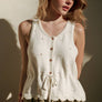 Sleeveless Button Front Scallop Hem Knit Top