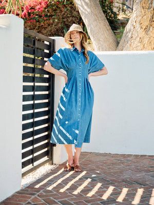 Button Front Pleated Shirts Midi Dress by Aaron & Amber