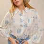 Western Print Button-Up Blouse