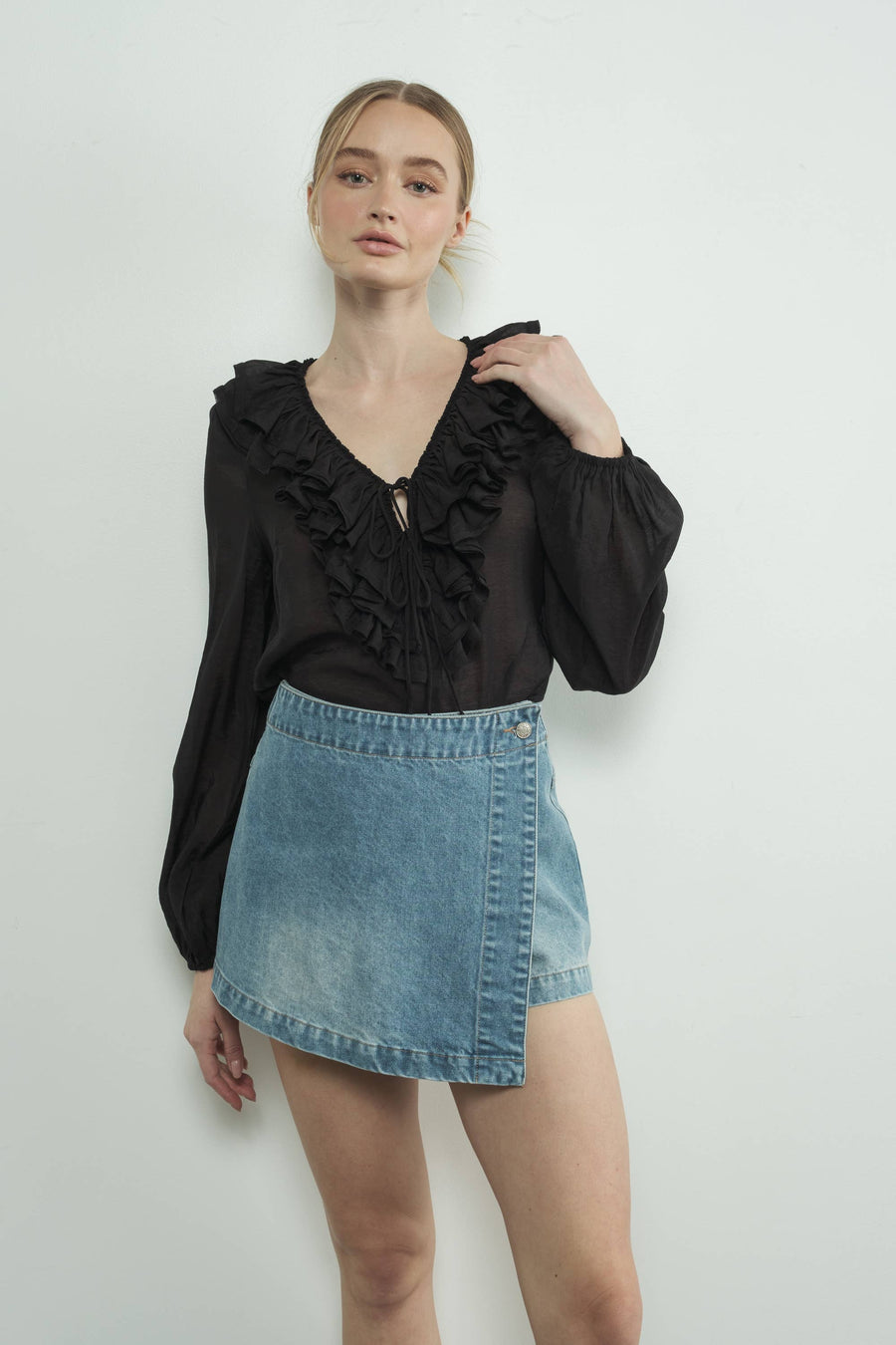 Classic Denim Mini Skorts by Aaron & Amber