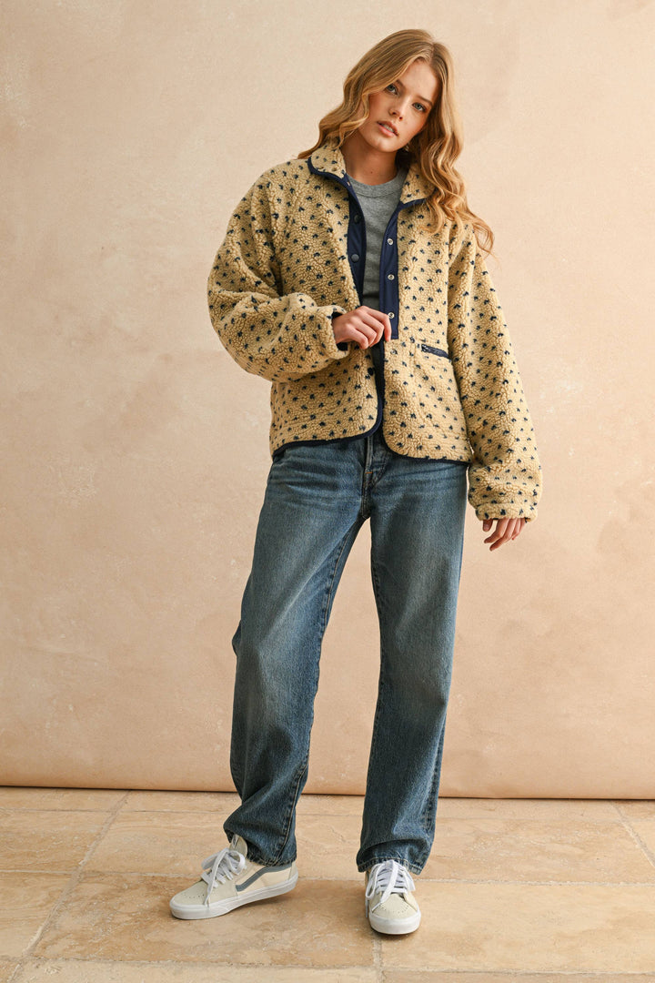 Button Front Pattern Sherpa Jacket