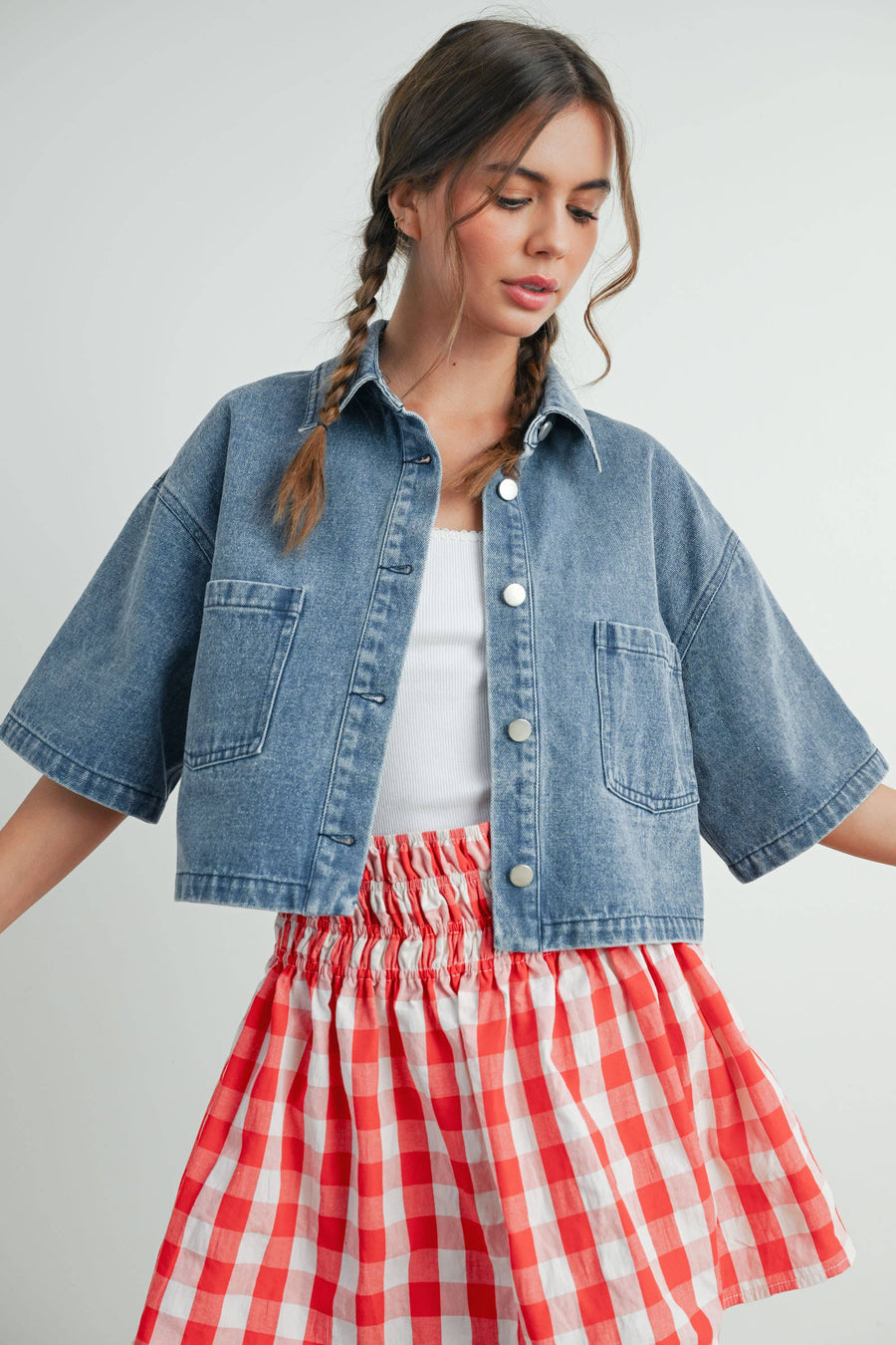 Button Front Cropped Shirt