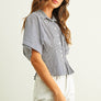 Stripe Button Front Shirt with Pleated Waist Detail