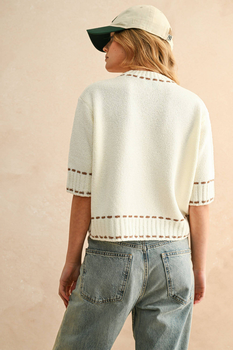 Stitch Effect Detail Short Sleeve Top