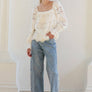Embroidered Eyelet Lace Square Neck Blouse