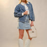 Western Embroidery Puff Sleeve Denim Jacket