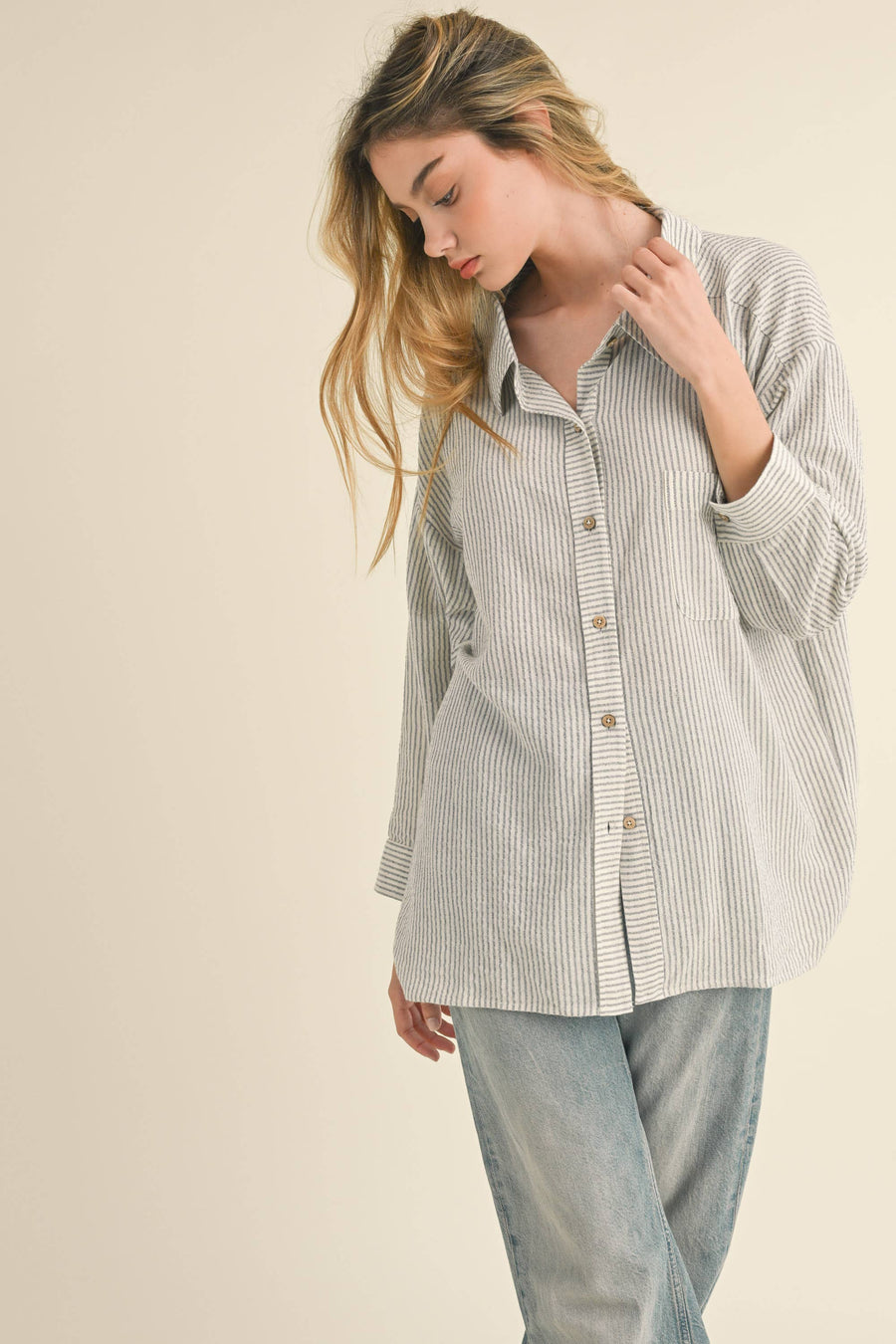 Stripe Gauze Button-down Shirt in Black Stripe