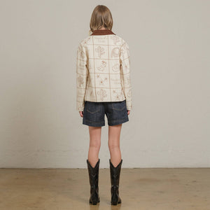 Western Embroidered Jacket with Corduroy Collar
