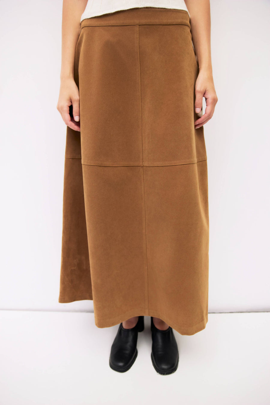 The Eryn Skirt | Suede Midi Skirt by All Row