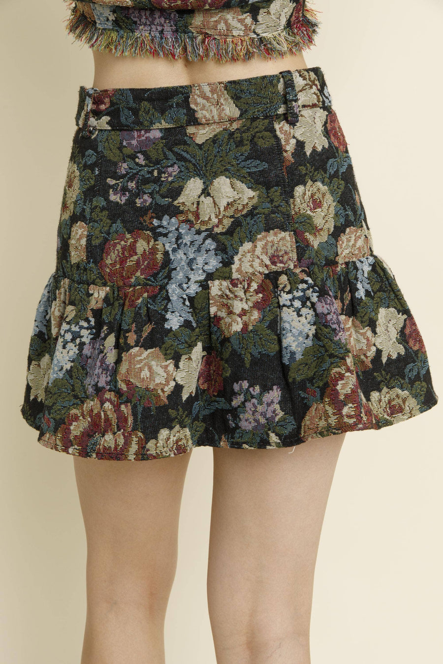 Belted Brocade Mini Skirt