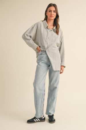 Stripe Gauze Button-down Shirt in Black Stripe