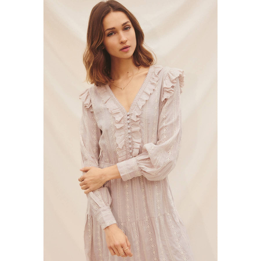 Striped Eyelet Ruffled Tiered Dress
