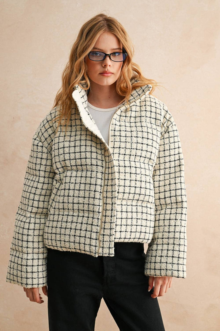 Patterned Tweed Puff Jacket