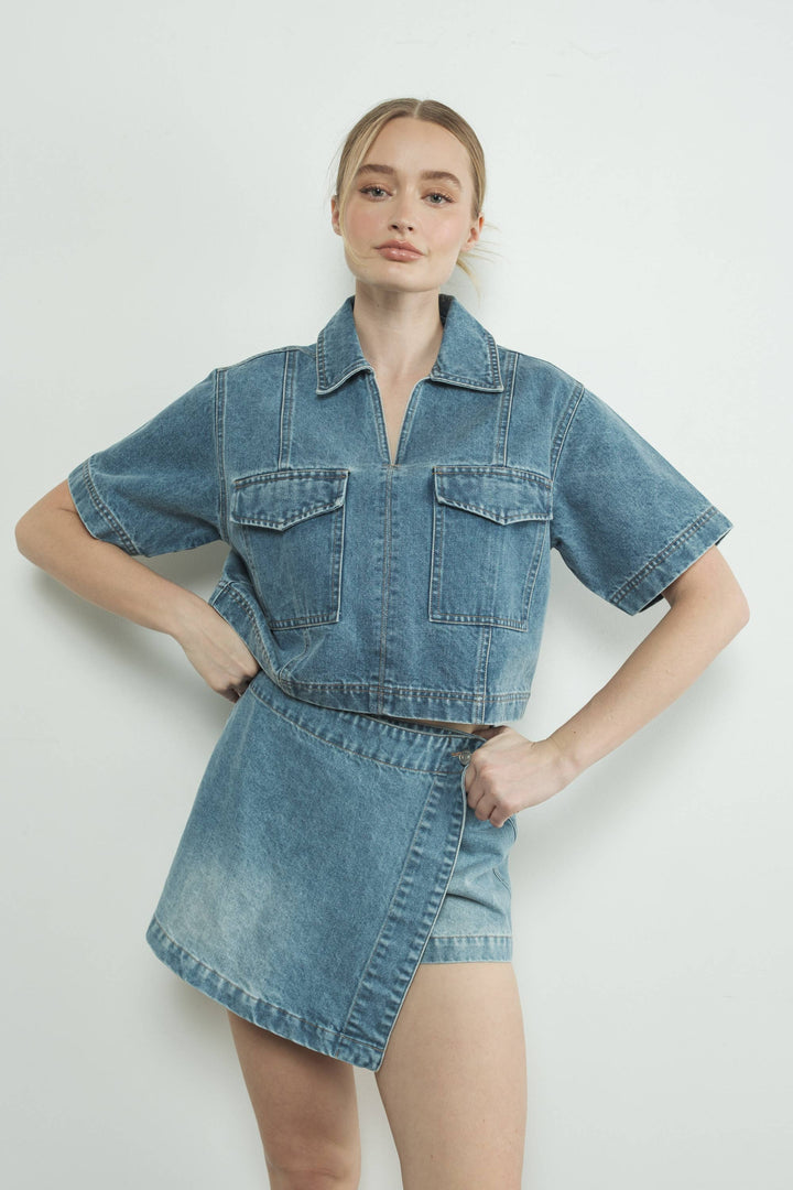 Denim Crop Top with Pocket by Aaron & Amber