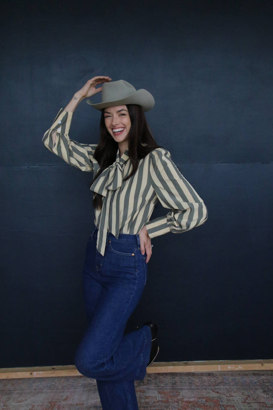 Brown and Tan Stripe Bowtie Blouse