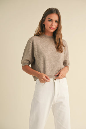 Short Sleeve Sweater Top in Black