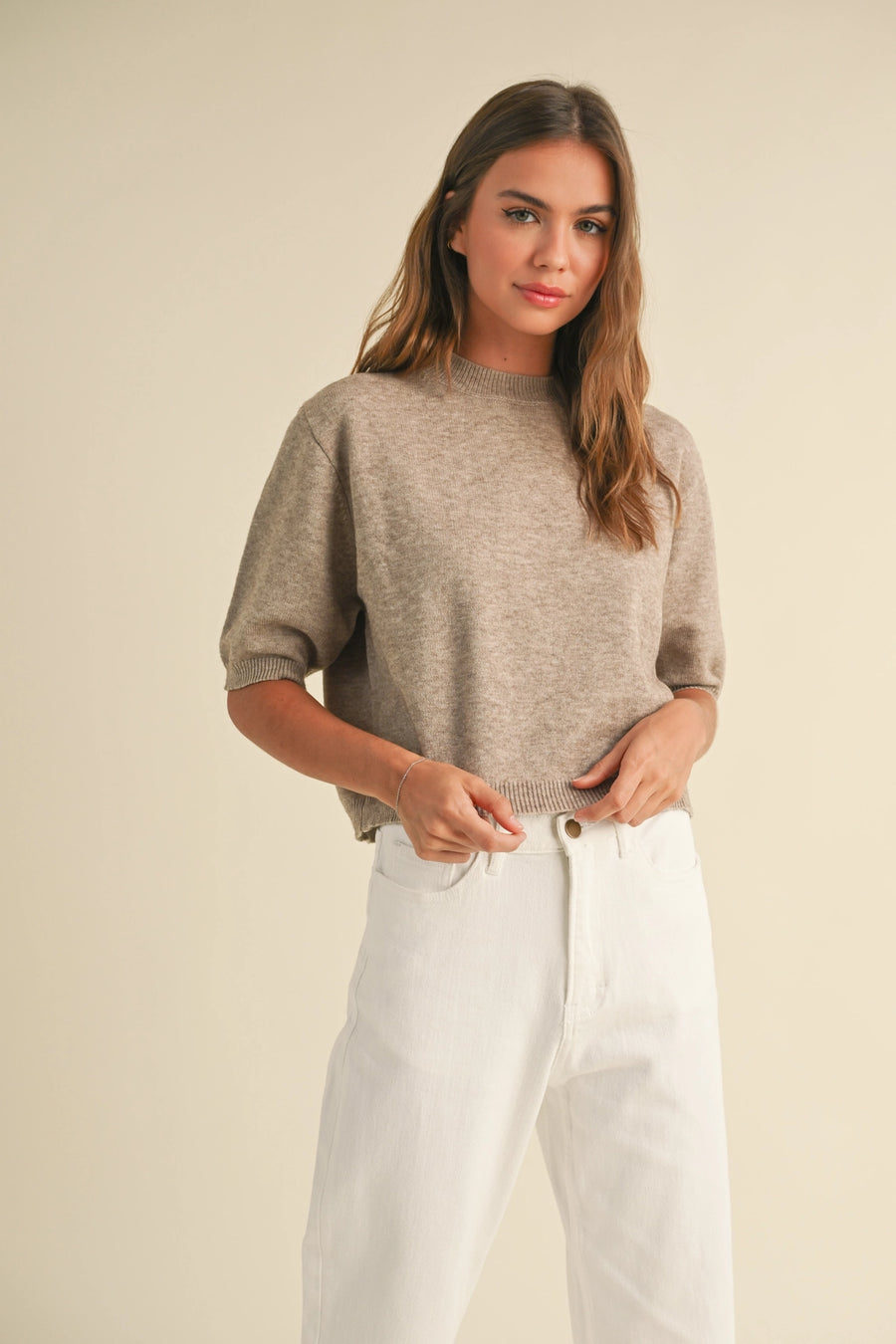 Short Sleeve Sweater Top in Black