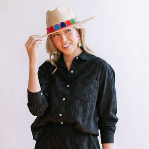 Black Eyelet Bermuda Button Down by Sunshine Tienda