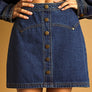 Button Front Detailed Indigo Denim Skirt