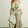 Floral Embroidery Striped Top