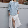 Contrast Collar Light Wash Denim Jacket