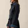 Rib-Knit & Denim Collared Buttoned Belted Mini Sweater Dress
