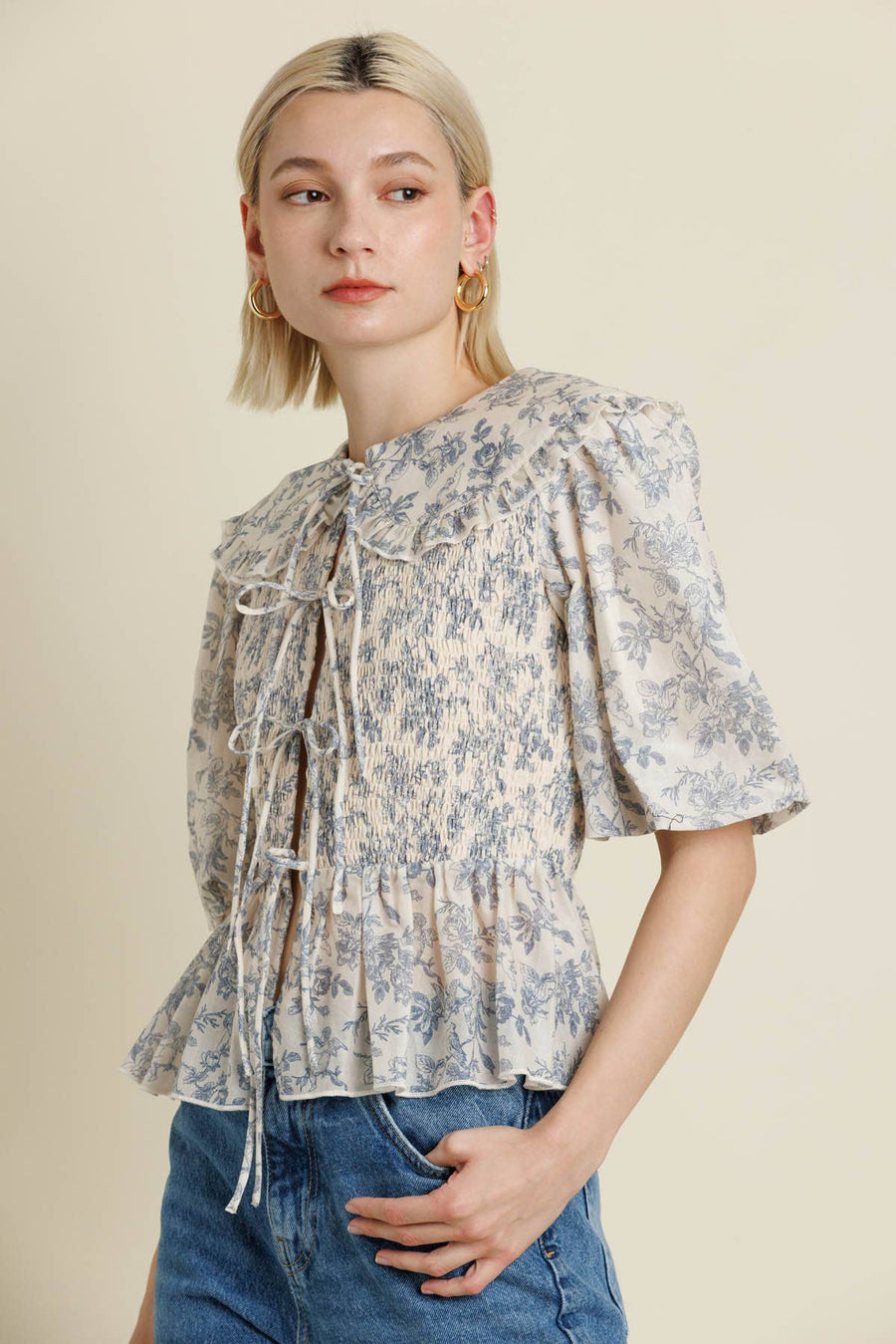 Toile Print Collar Blouse