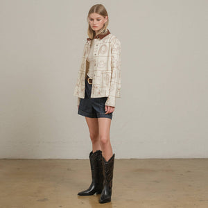 Western Embroidered Jacket with Corduroy Collar