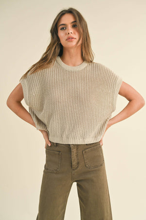 Dolman Sleeve Knitted Top in Stone